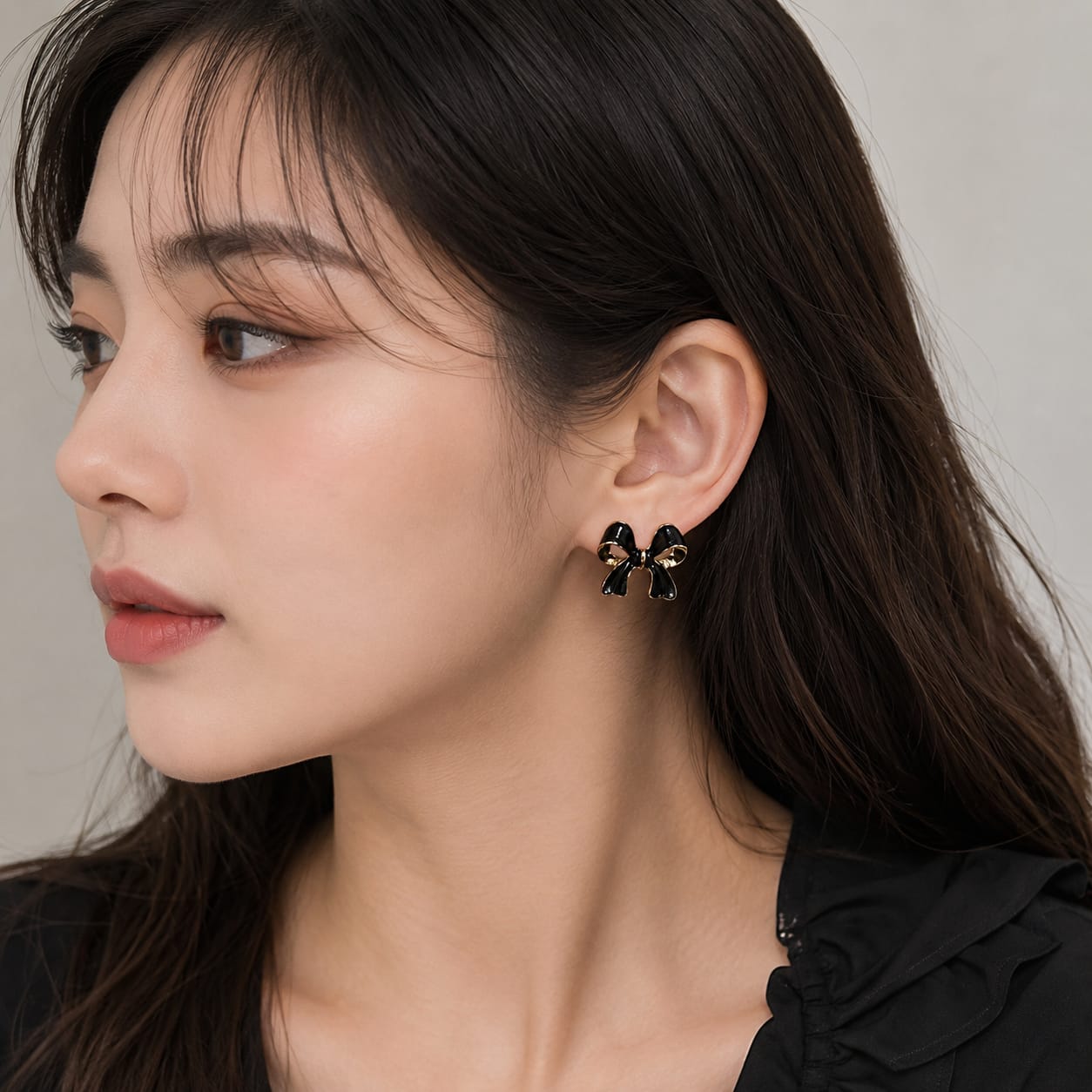 Black Bow Korean Stud Earrings for Women | Coquette Style Gold Plated Fashion Earrings | Gen Z Approved