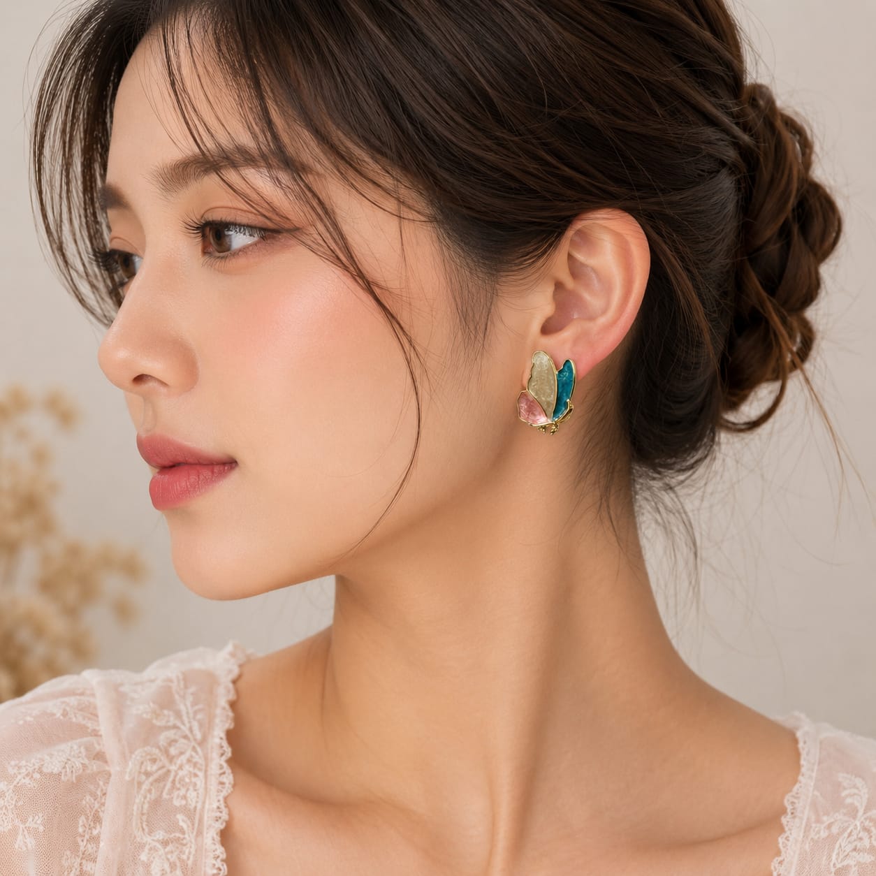 Pastel Butterfly Korean Stud Earrings for Women | Gold Plated Colorful Enamel Fashion Earrings