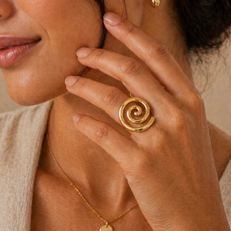 Minimalist Gold Spiral Statement Ring for Women | Adjustable Korean Fashion Ring