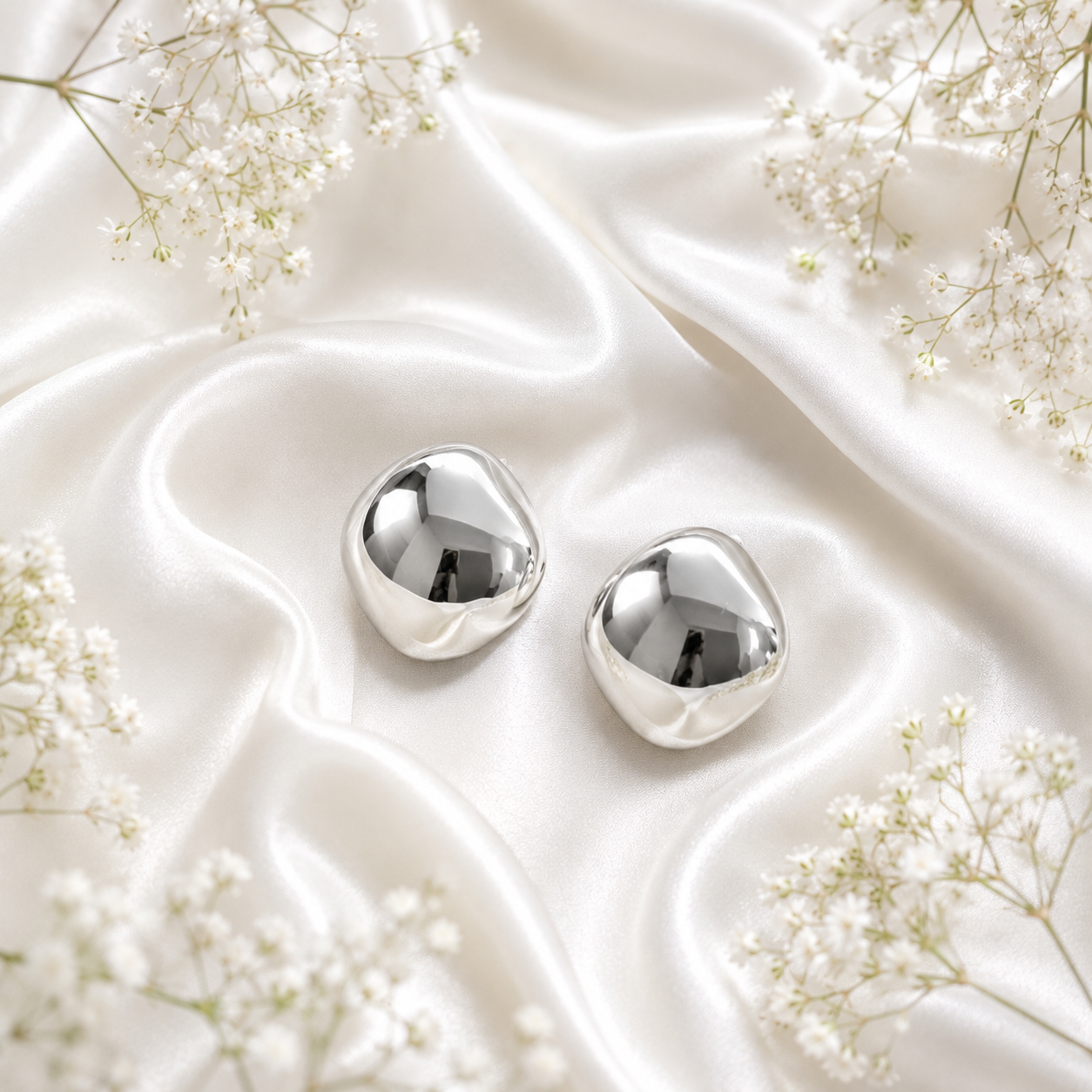 Silver Mirror Dome Stud Earrings for Women | Minimalist Korean Stainless Steel Earrings