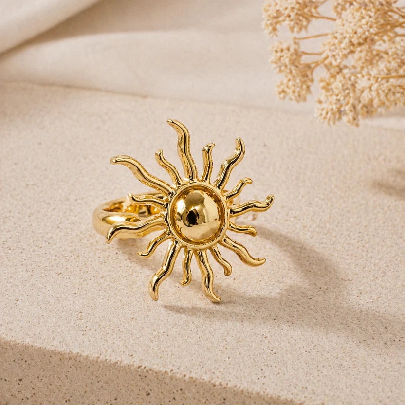 Golden Sun Statement Ring for Women | Adjustable Korean Fashion Ring