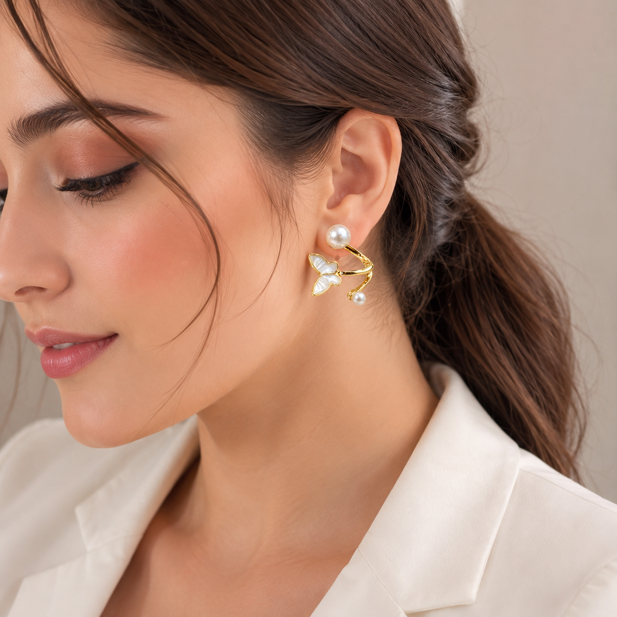 Luxury Pearl Butterfly Korean Earrings for Women | Gold Plated Elegant Stud Earrings | Party, Wedding & Daily Wear