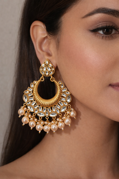 Luxury Diamond Pearl Hoop Earrings