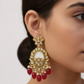 Maroon Kundan Floral Jhumka Earrings with Beads