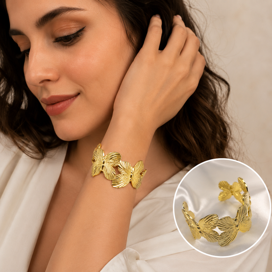 Luxury Gold Floral Broad Cuff Bracelet for Women | Adjustable Statement Bangle