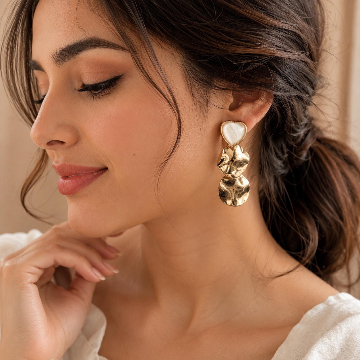 Luxury Gold Heart Drop Earrings for Women | Korean Statement Earrings