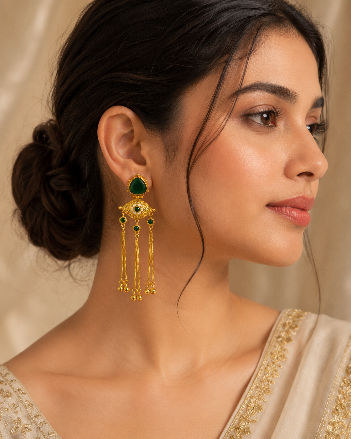 Emerald Long Tassel Statement Earrings