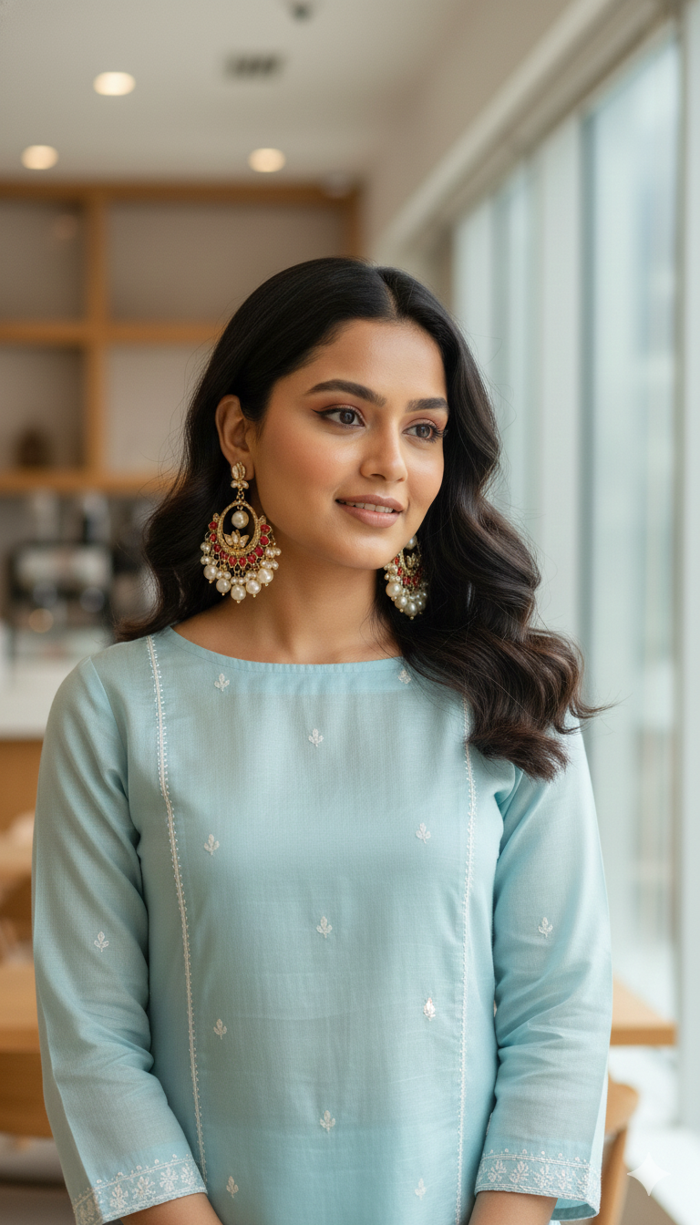 Golden and pink pearl chandbalis