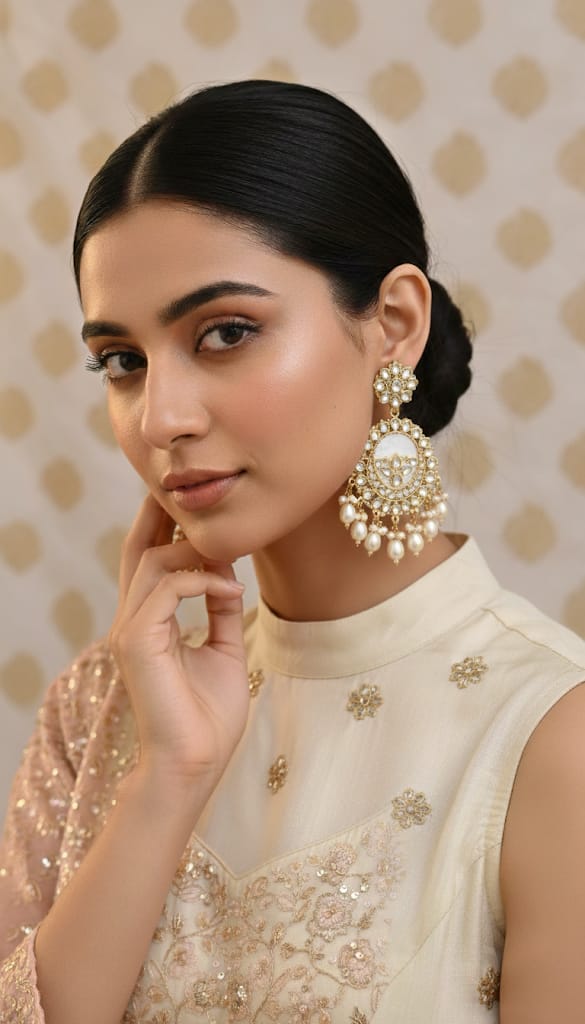 Ivory Pearl Kundan Statement Earrings