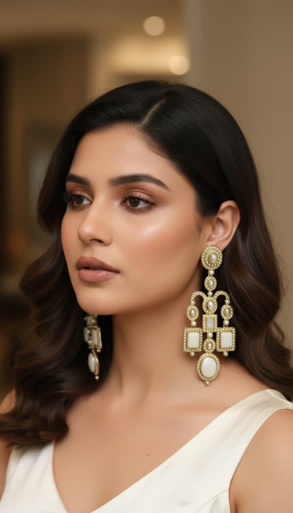 Premium White Kundan Multi-Tier Statement Earrings