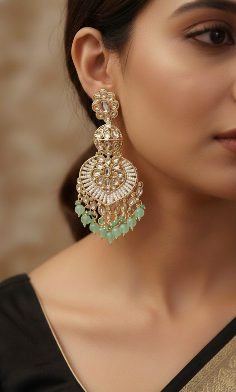 Royal Kundan Pearl Chandbali Earrings