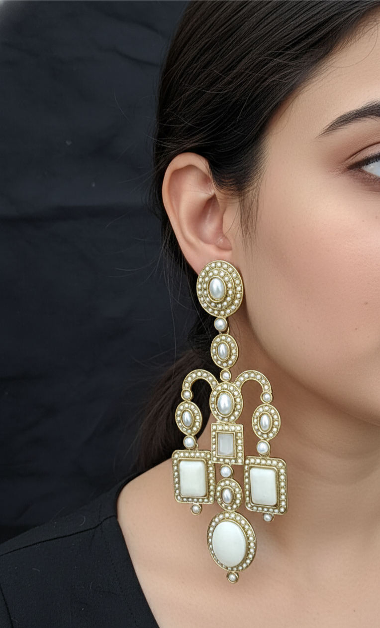 Luxury Diamond Pearl Statement Earrings