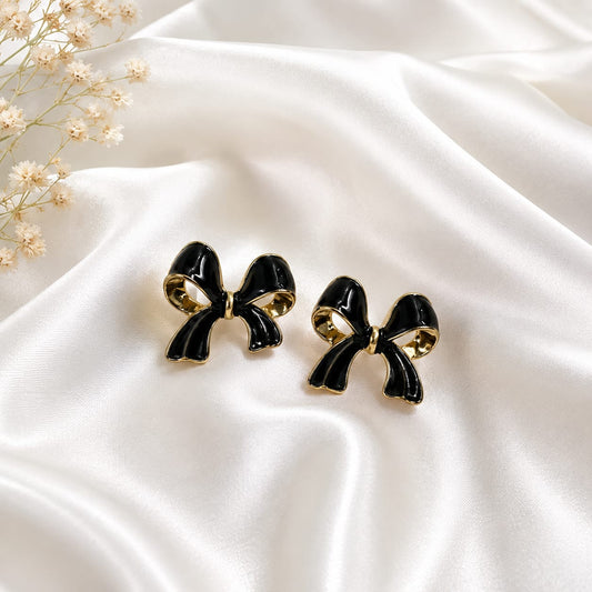 Black Bow Korean Stud Earrings for Women | Coquette Style Gold Plated Fashion Earrings | Gen Z Approved