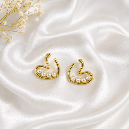 Pearl Swan Korean Stud Earrings for Women | Gold Plated Minimal Aesthetic Earrings