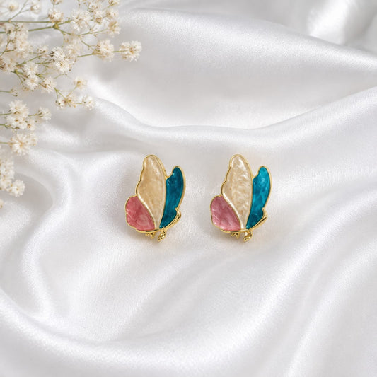 Pastel Butterfly Korean Stud Earrings for Women | Gold Plated Colorful Enamel Fashion Earrings