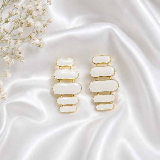 White Enamel Korean Drop Earrings for Women | Gold Plated Minimal Statement Earrings