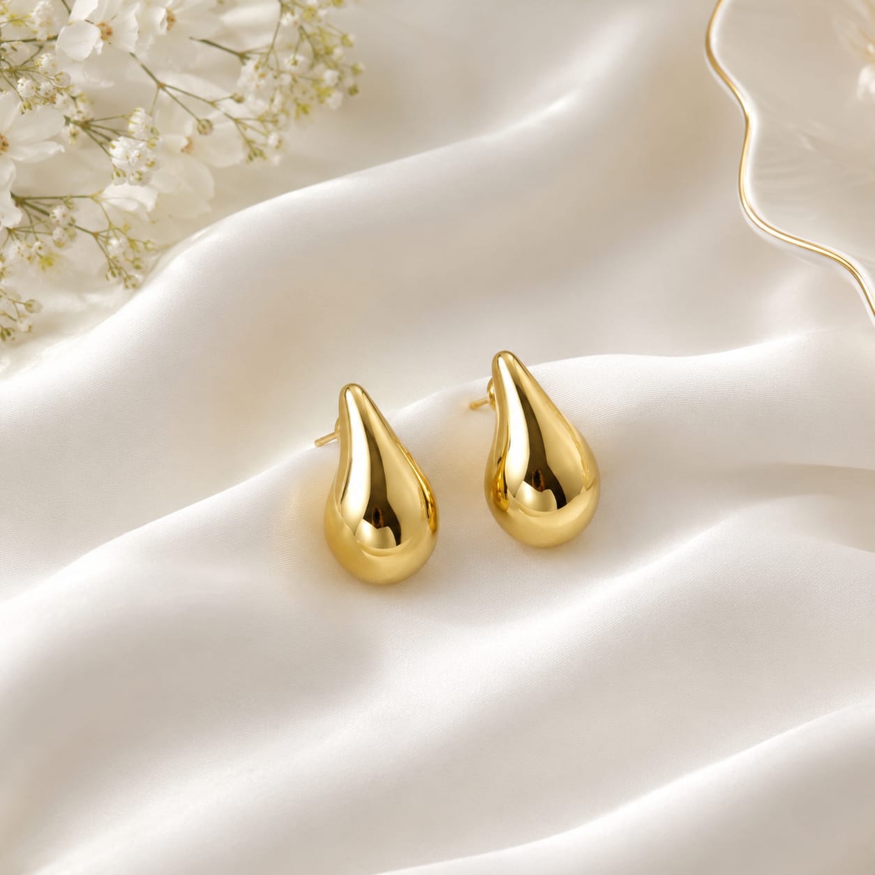 Minimalist Gold Teardrop Stud Earrings for Women | Korean Water Drop Earrings | Trendy Luxury Statement Earrings
