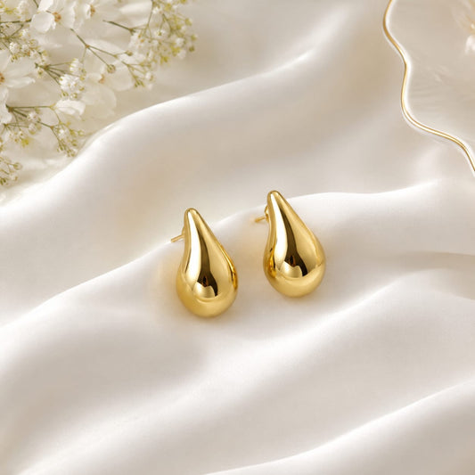 Minimalist Gold Teardrop Stud Earrings for Women | Korean Water Drop Earrings | Trendy Luxury Statement Earrings