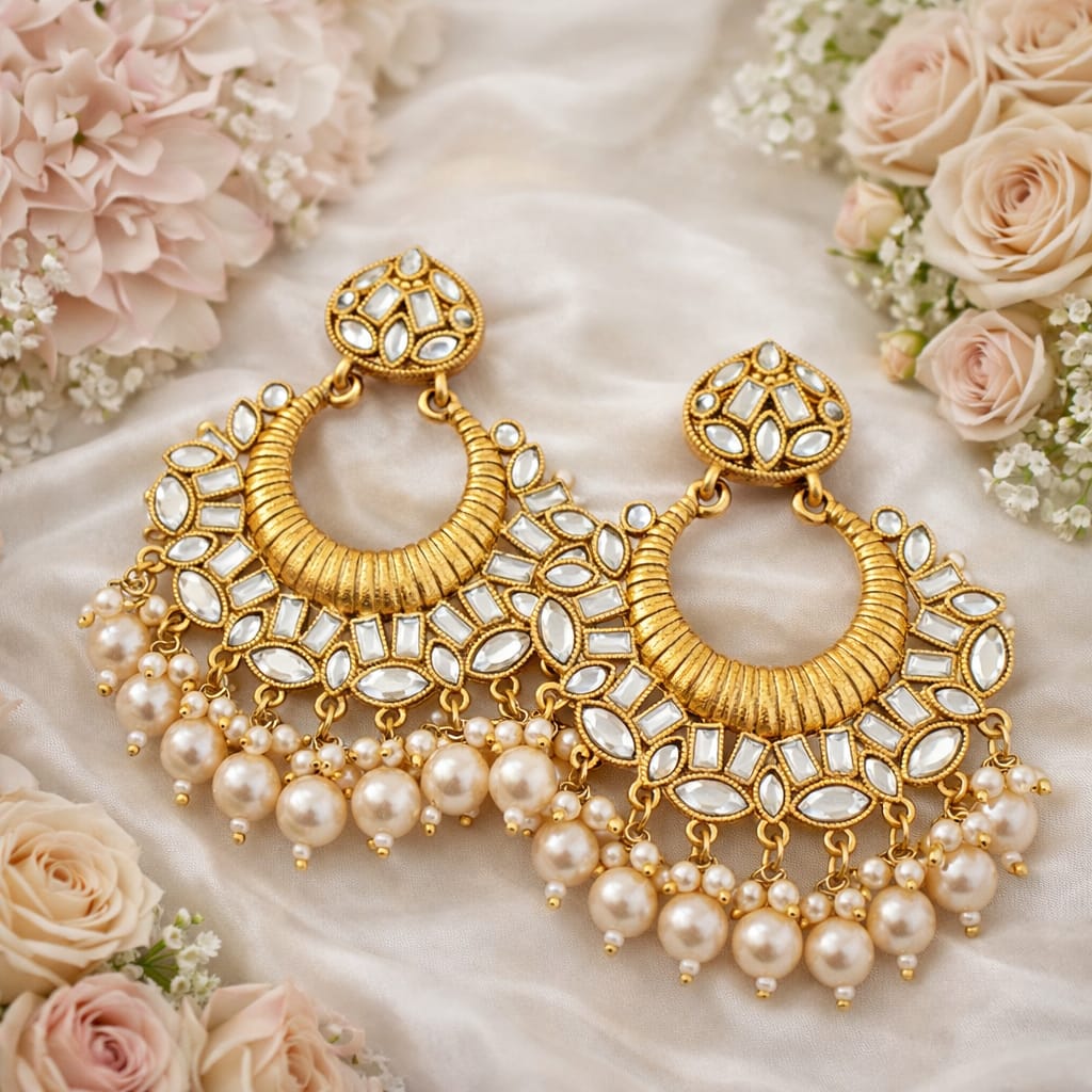 Premium Kundan Pearl Heavy Jhumka Earrings for Women