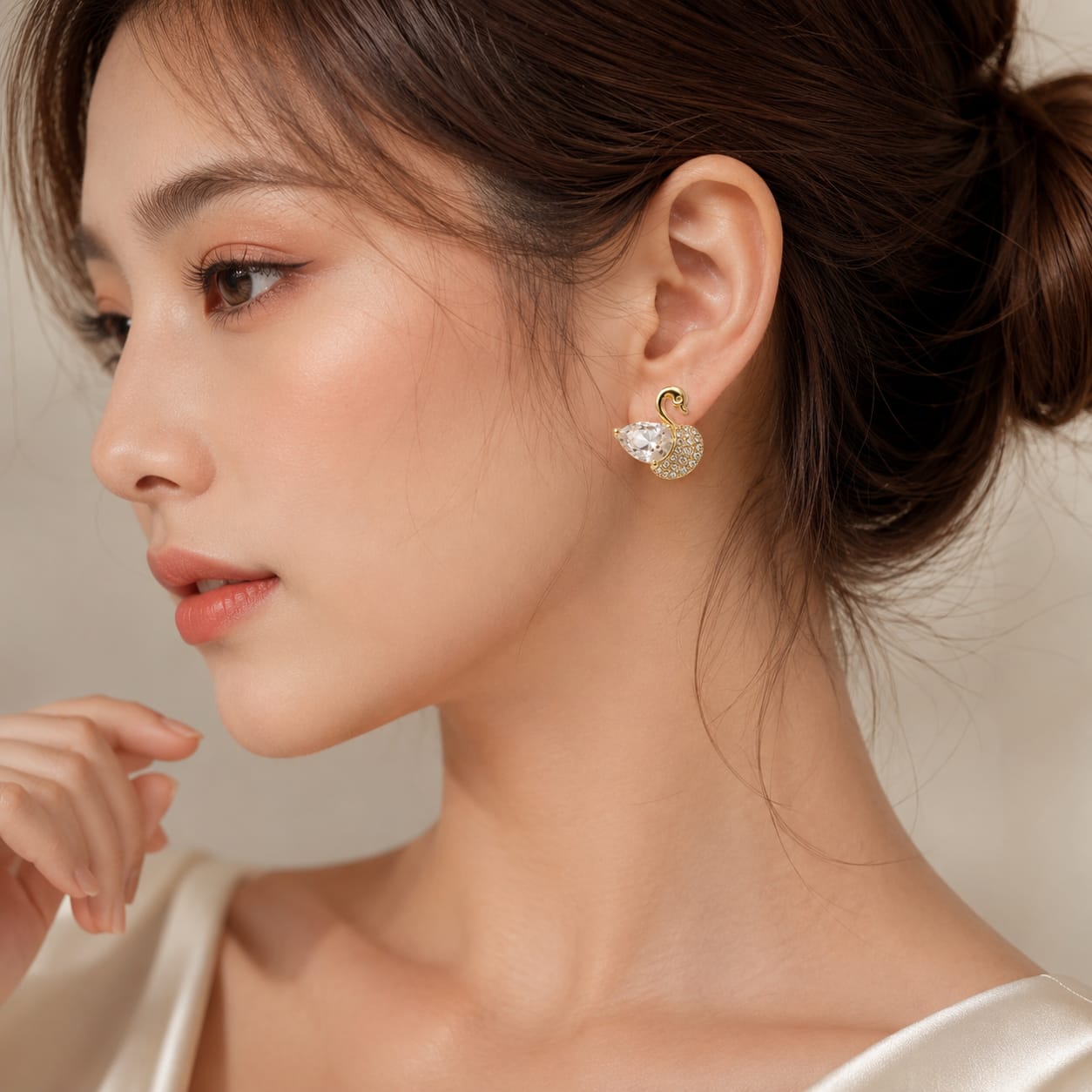 Luxury Swan Crystal Stud Earrings for Women | Korean Gold CZ Swan Earrings | Elegant Party Wear Designer Earrings