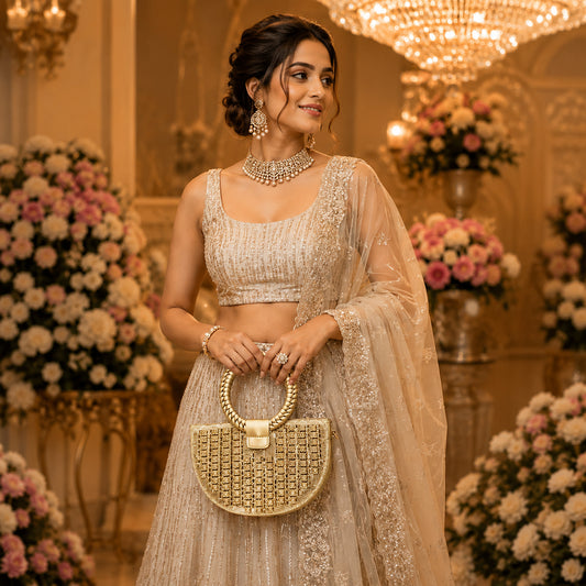 Royal Gold Bridal Ring Handle Clutch Bag | Premium Wedding Party Handbag for Women