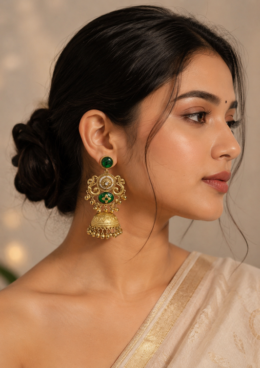 Royal Emerald Jhumka Earrings