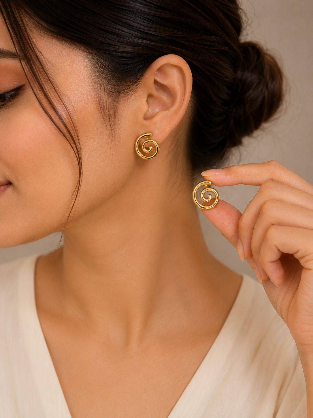 Minimalist Gold Spiral Stud Earrings