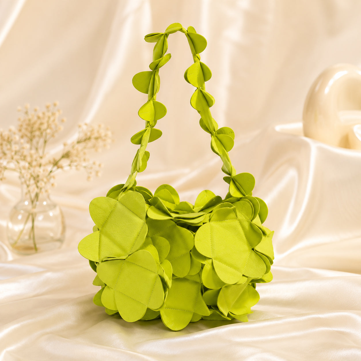 Luxury Lime Green Floral Shoulder Bag for Women | Premium Flower Handbag | Trendy Travel & Party Sling Purse