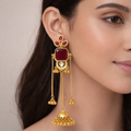 Handcrafted Kashmiri Red Stone Long Jhumka Earrings