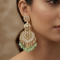 Mint Green Kundan Pearl Chandbali Earrings for Women