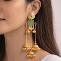 Handcrafted Kashmiri Green Stone Long Jhumka Earrings