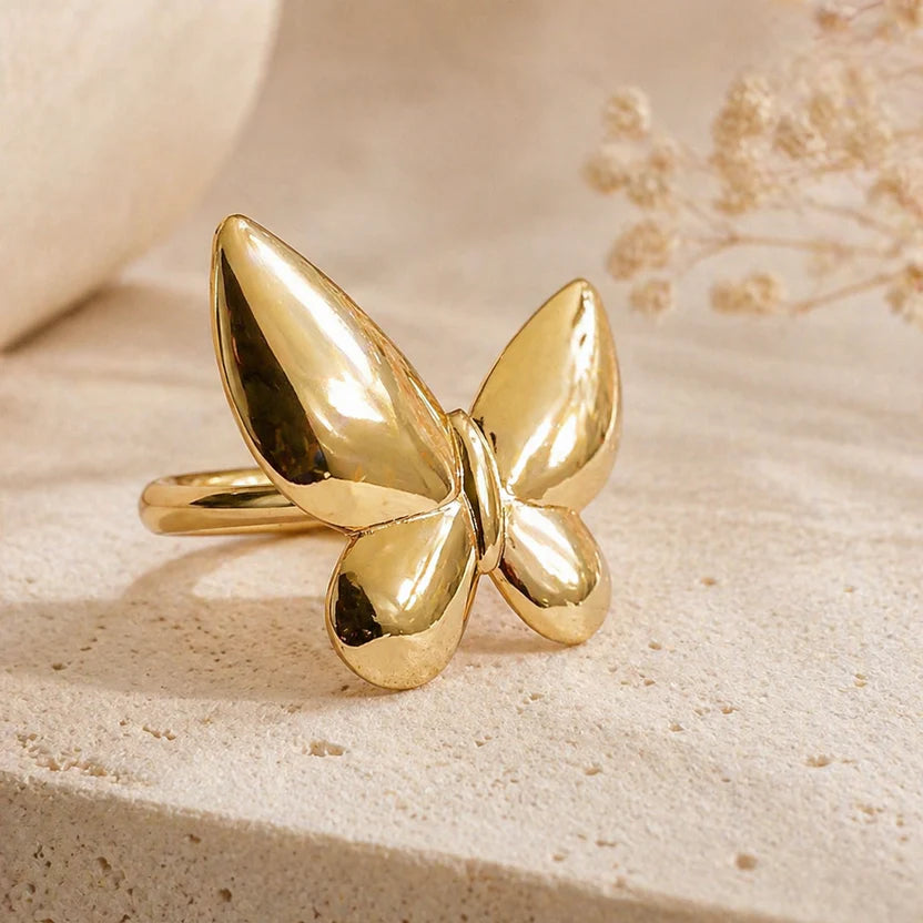 Luxury Gold Butterfly Statement Ring for Women | Adjustable Korean Fashion Ring
