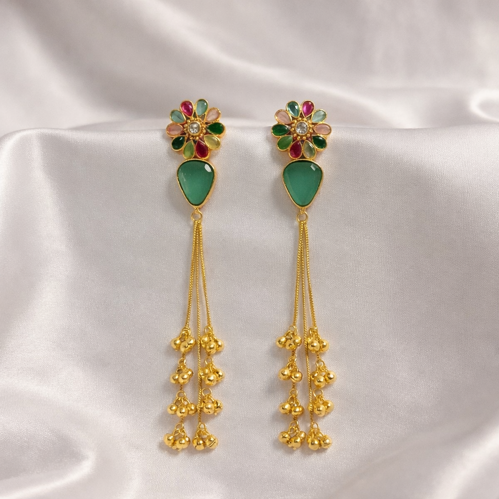 Emerald Floral Tassel Earrings