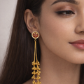 Red Floral Stone Long Tassel kashmiri Earrings