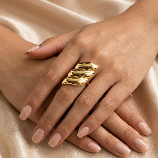 Luxury Gold Triple Layer Statement Ring for Women | Adjustable Korean Fashion Ring
