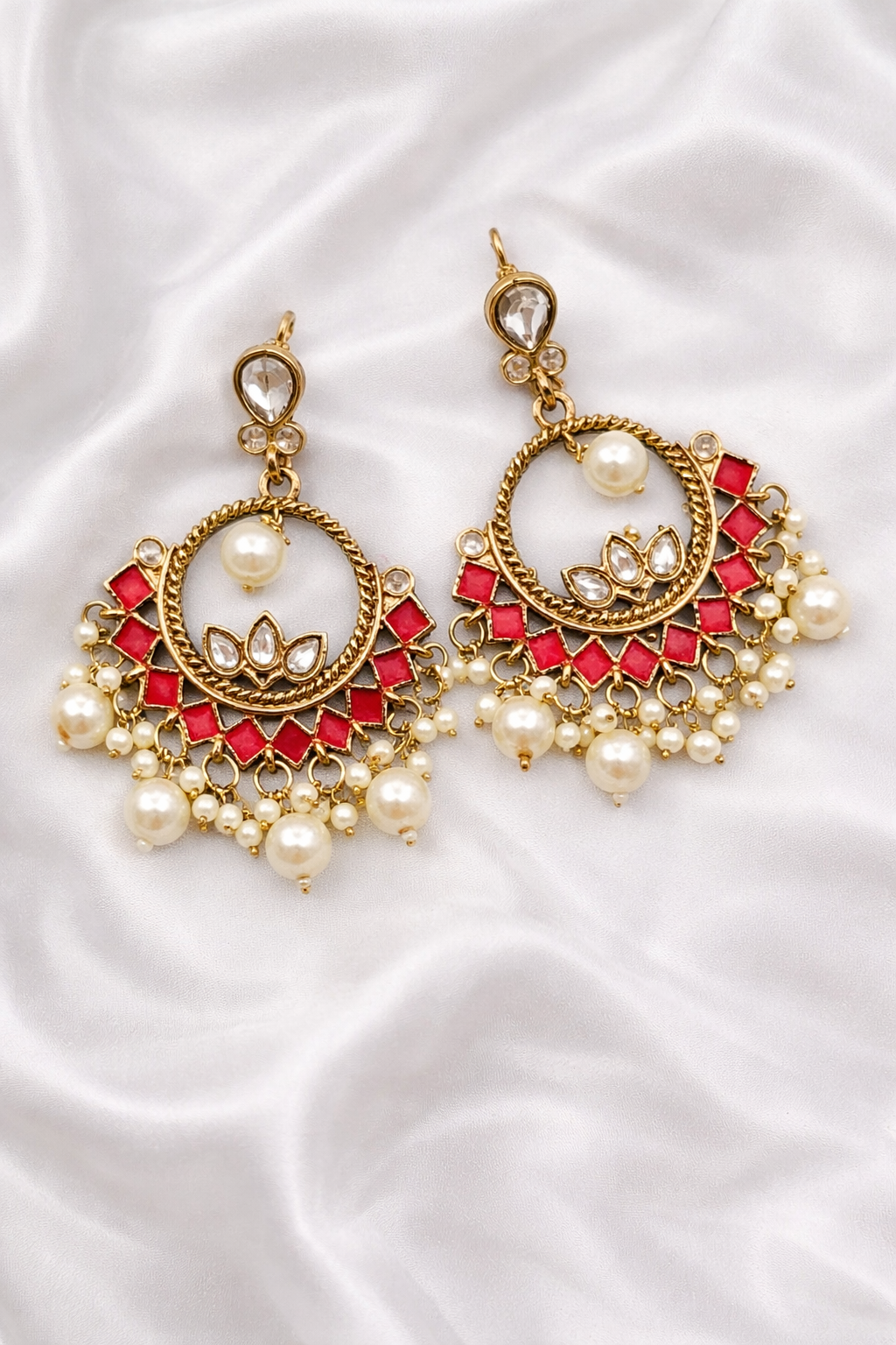 Golden and pink pearl chandbalis