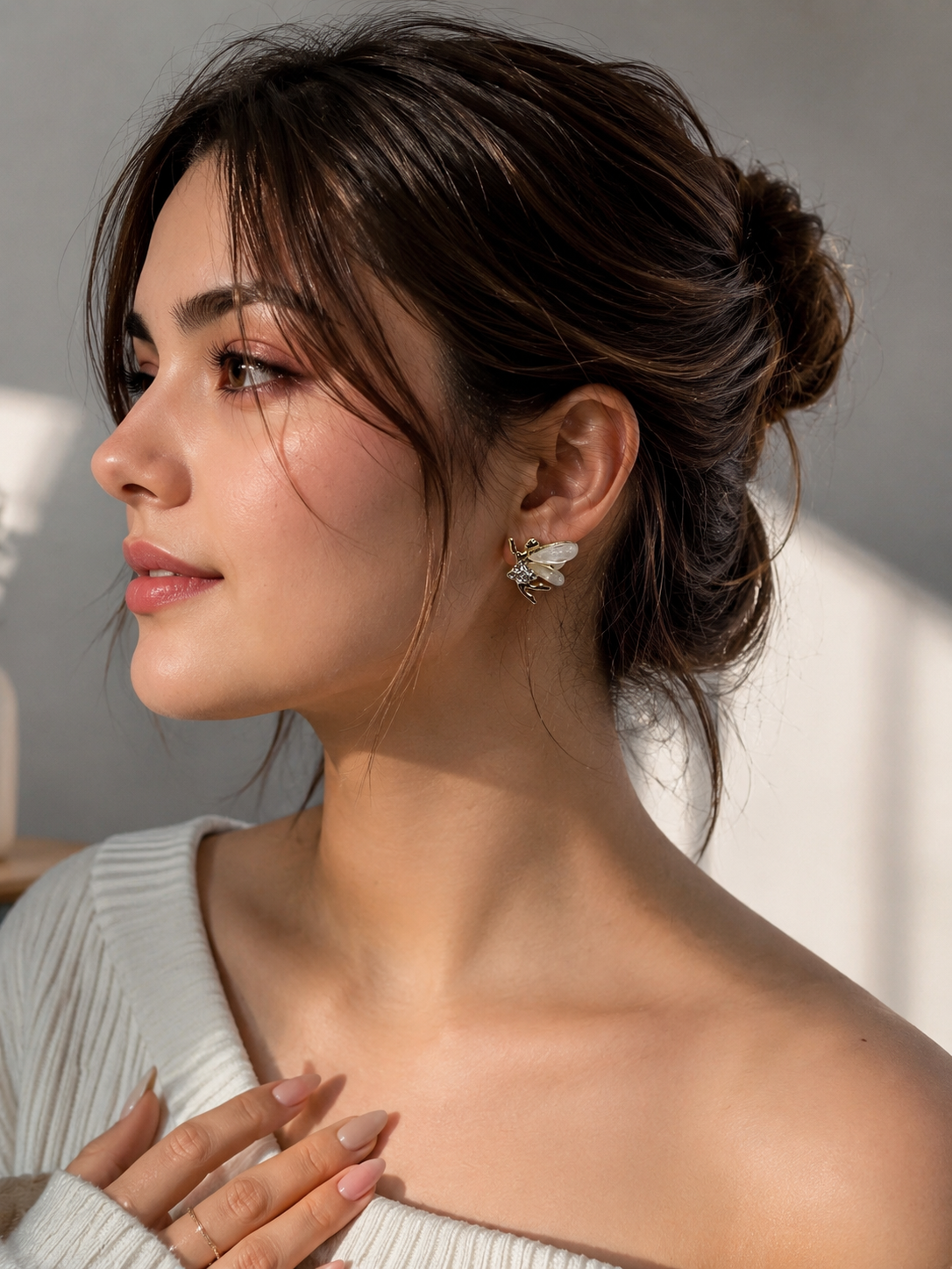 Fairy Angel Wings Gold Stud Earrings for Women | Korean Aesthetic Crystal Butterfly Earrings | Cute Minimal Party Jewelry