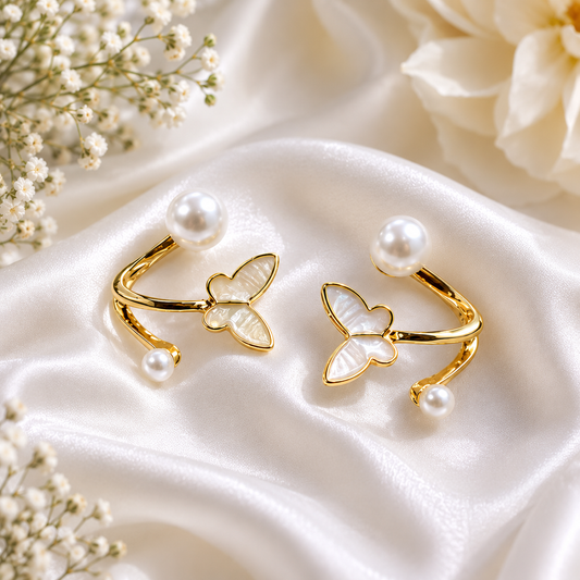 Luxury Pearl Butterfly Korean Earrings for Women | Gold Plated Elegant Stud Earrings | Party, Wedding & Daily Wear