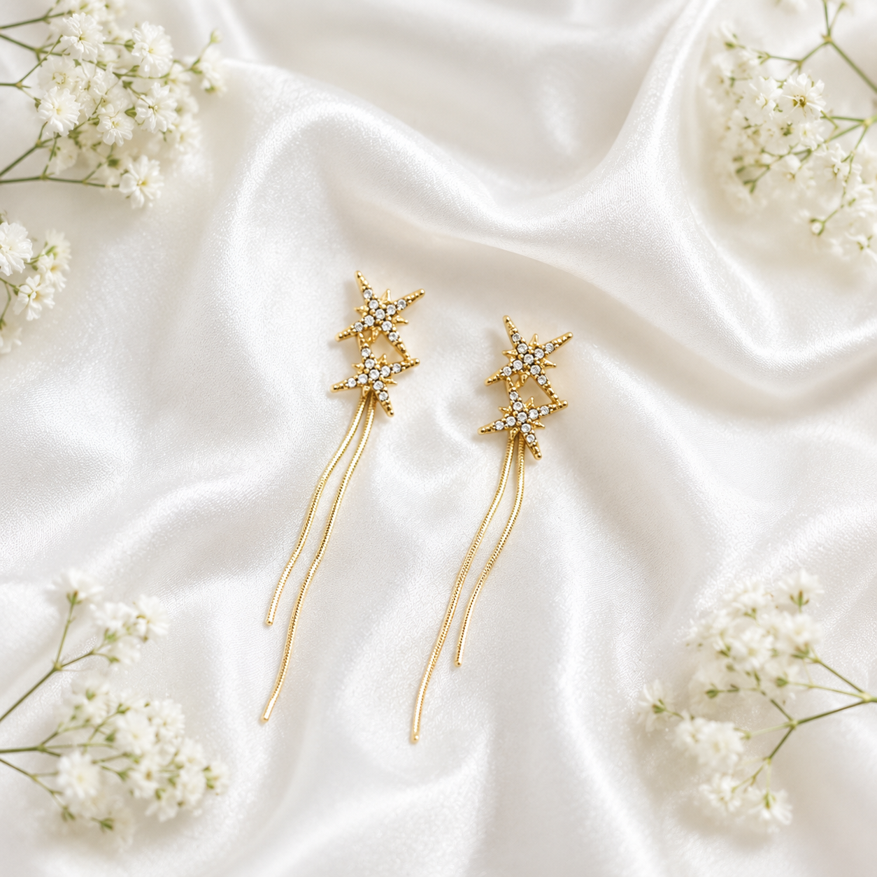 Star Tassel Drop Earrings for Women | Gold-Plated Crystal Party Earrings