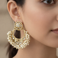 Gold Kundan Pearl Hoop Statement Earrings