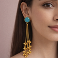 Kashmiri Turquoise Stone Tassel Earrings – Gold Finish