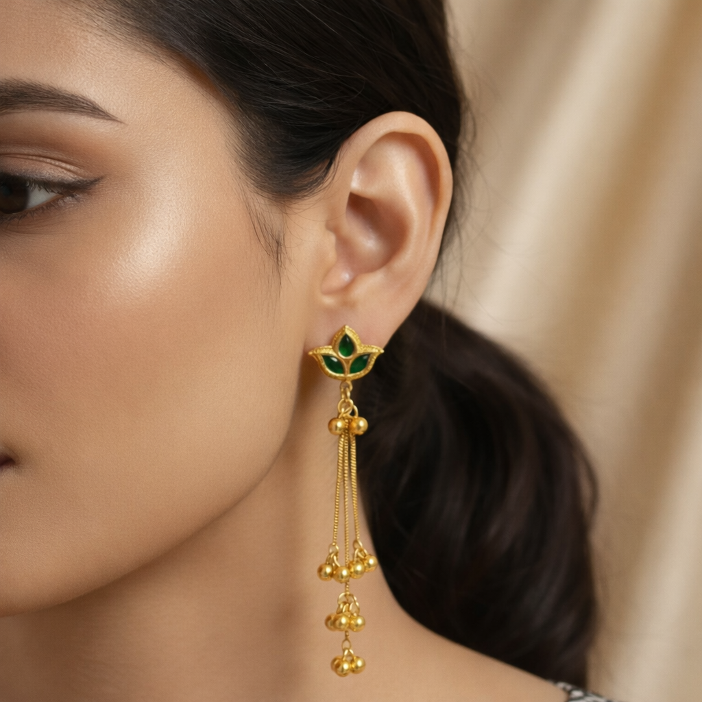 Zehra Kashmiri Emerald Chain Earrings