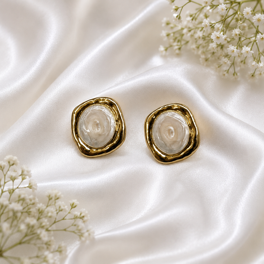 Luna Pearl Gold Stud Earrings for Women | Premium Korean Statement Earrings