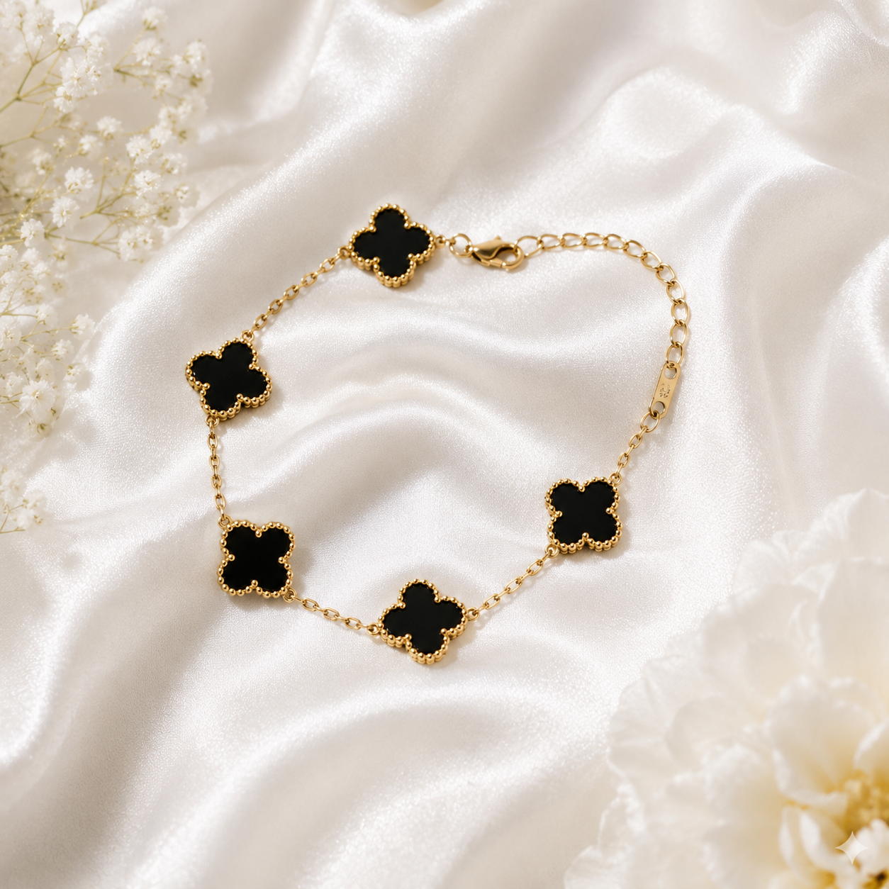 Luxury Black Clover Gold Plated Bracelet for Women | Premium Adjustable Charm Bracelet