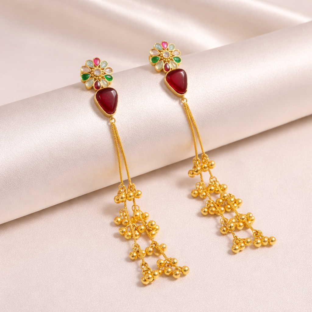 Kashmiri Multicolor Floral Long Tassel Earrings