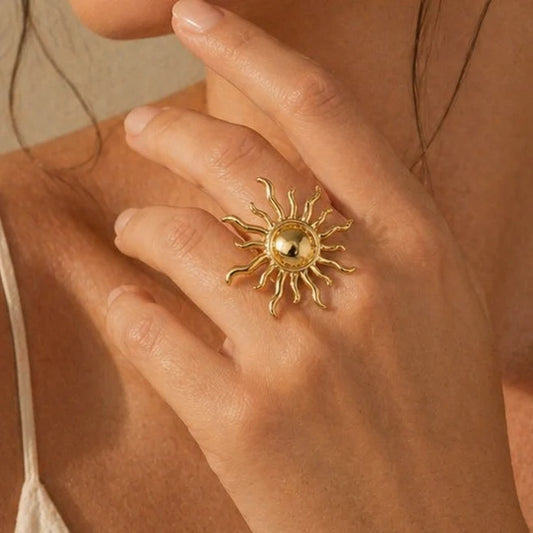 Golden Sun Statement Ring for Women | Adjustable Korean Fashion Ring