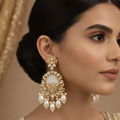 Ivory Pearl Kundan Statement Earrings