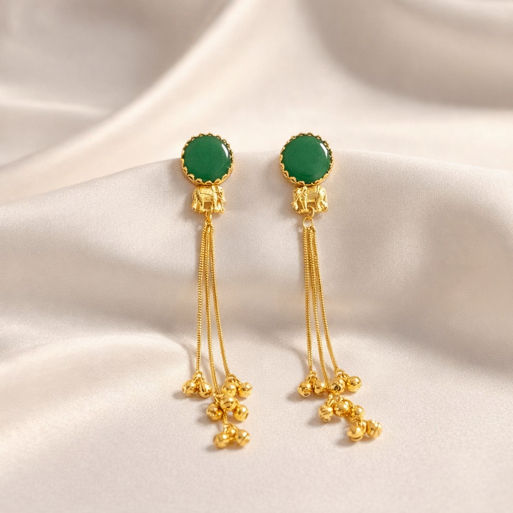 Kashmiri Emerald Green Long Chain Earrings