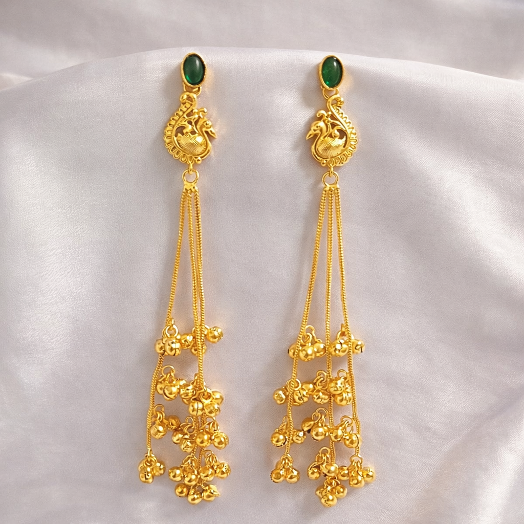 Kashmiri Green Stone Peacock Long Tassel