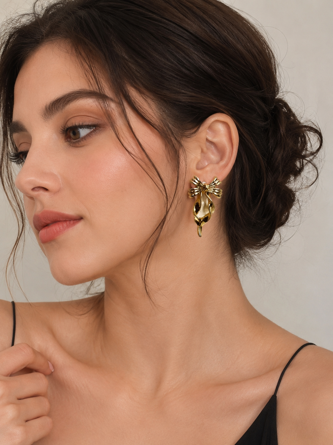 Luxury Gold Bow Ribbon Twisted Drop Earrings for Women | Korean Statement Earrings
